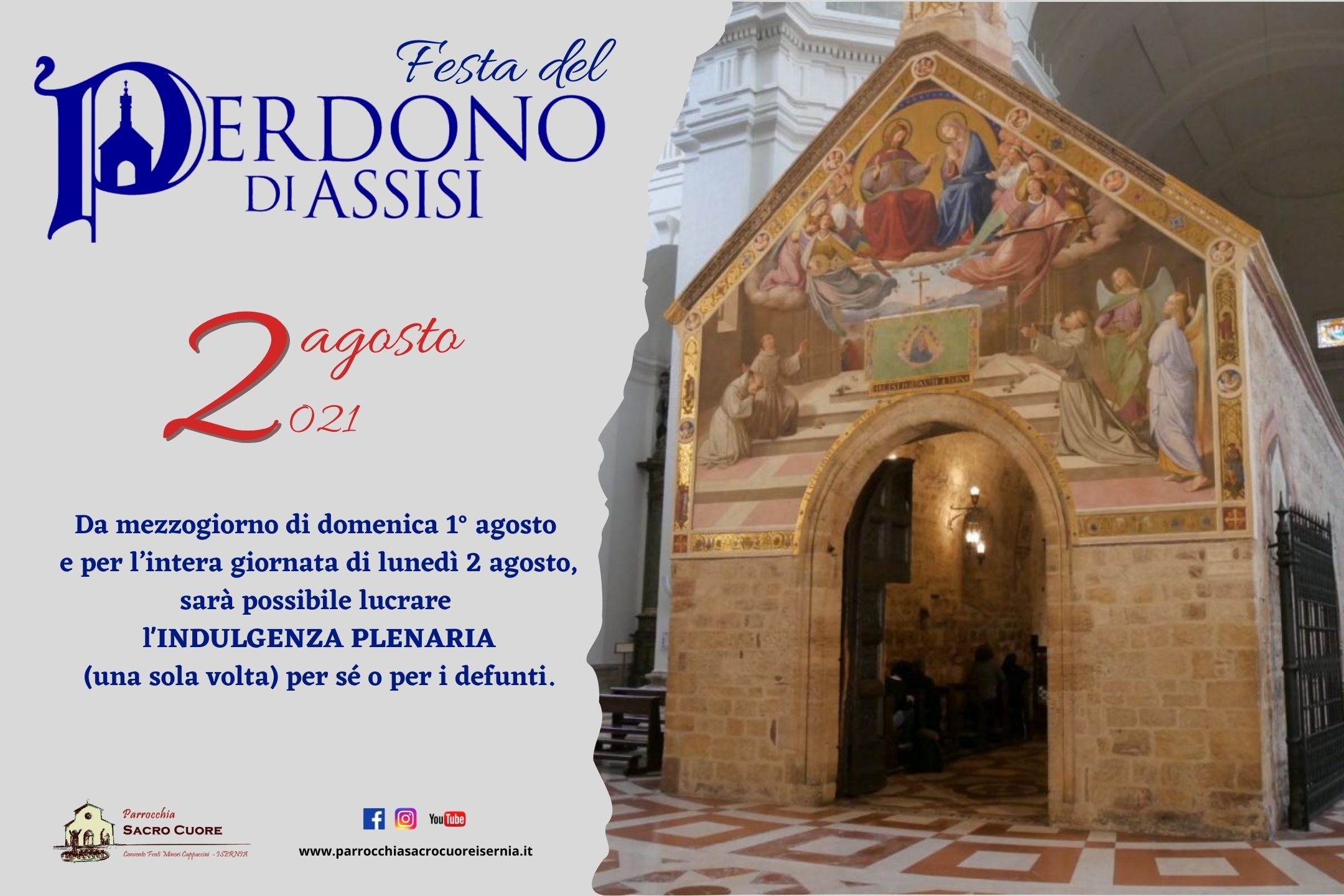 Indulgenza Plenaria Perdono Di Assisi AVVISI – domenica 1° agosto 2021 – Parrocchia Sacro Cuore Isernia