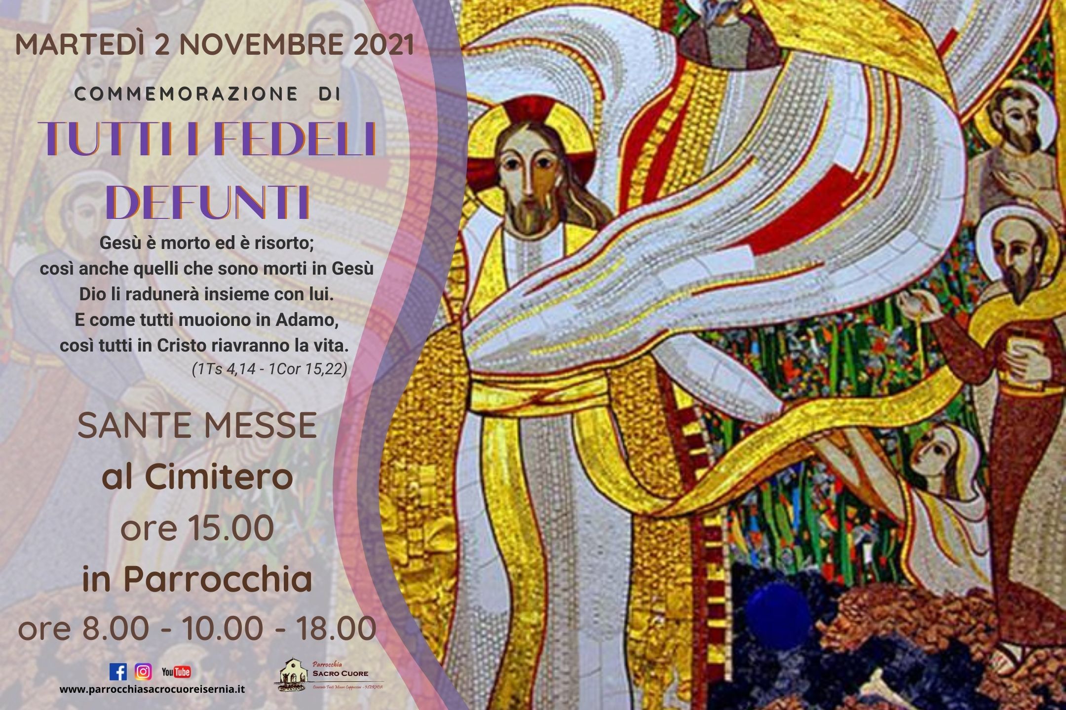 Commemorazione di tutti i fedeli DEFUNTI martedì 2 novembre 2021 Parrocchia Sacro Cuore Isernia
