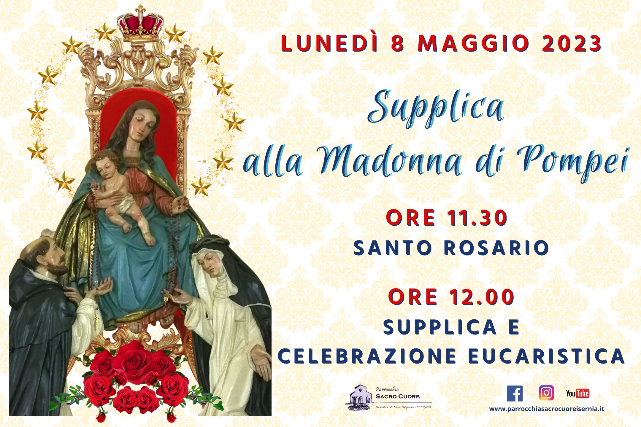 Supplica alla Madonna di Pompei – lunedì 8 maggio 2023 – dalle ore 11.
